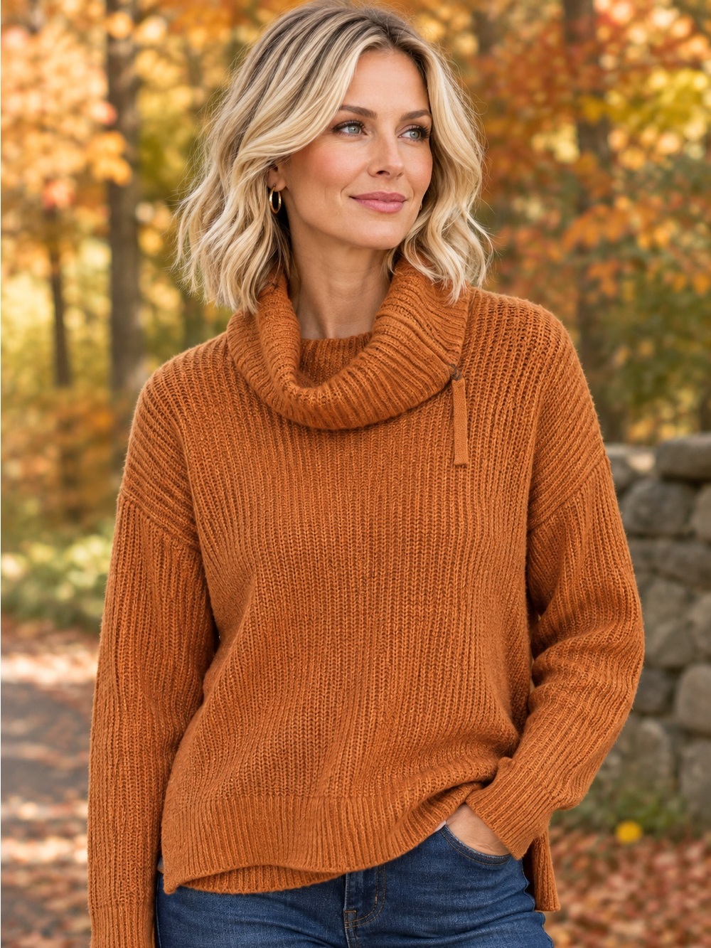 Max Studio Warm Camel Color Cowl Neck Sweater